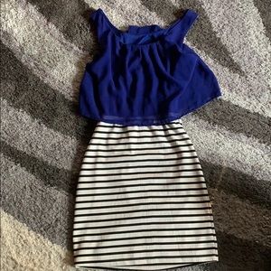Blue blouse with striped bottom (WORN ONCE)